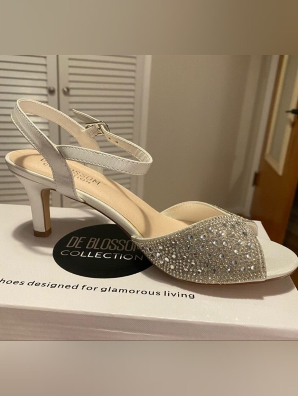 De Blossom Collection Silver Crystal Slingback Heels